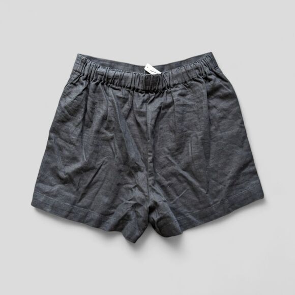 Madewell Linen High Elastic‎ Waist Flat Front Pull On Dress Shorts Black M NWT - Picture 5 of 13